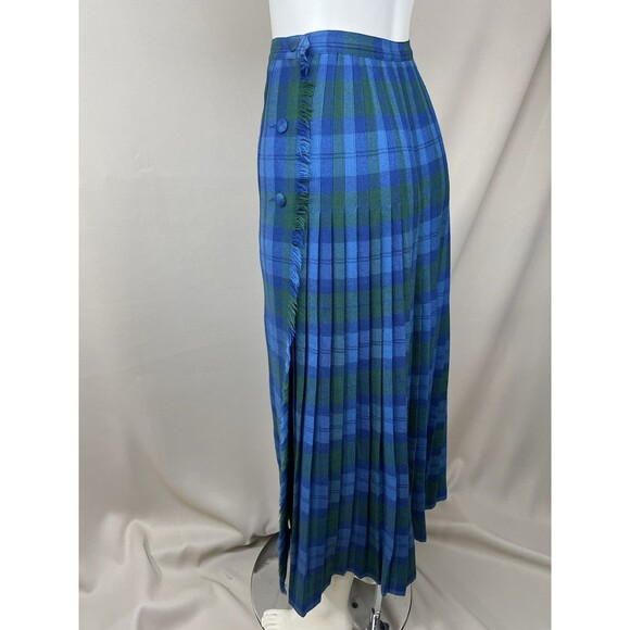 Al Jean Canada Pure Wool Tartan Wrap Kilt Skirt Vintage Size 8 Lite Blue Green - Picture 2 of 16